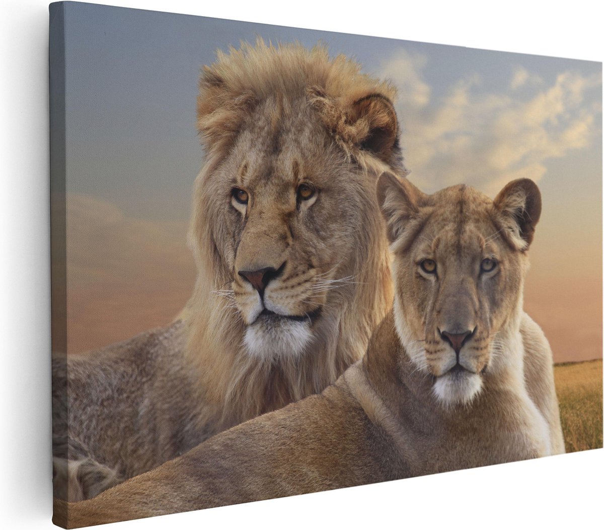Artaza Canvas Schilderij Leeuw En Leeuwin - 30x20 - Klein - Foto Op Canvas - Canvas Print
