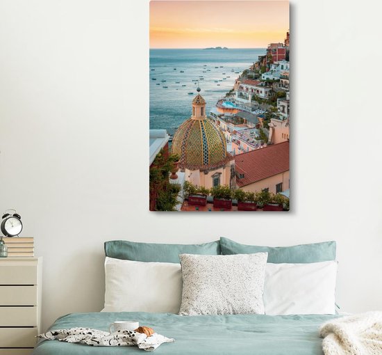 Toile Peinture Italie - Mer - Maisons - 120x180 cm - Décoration murale XXL