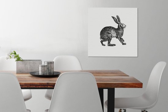 Toile Peinture Vintage - Haas - Zwart - Wit - 50x50 cm - Décoration murale