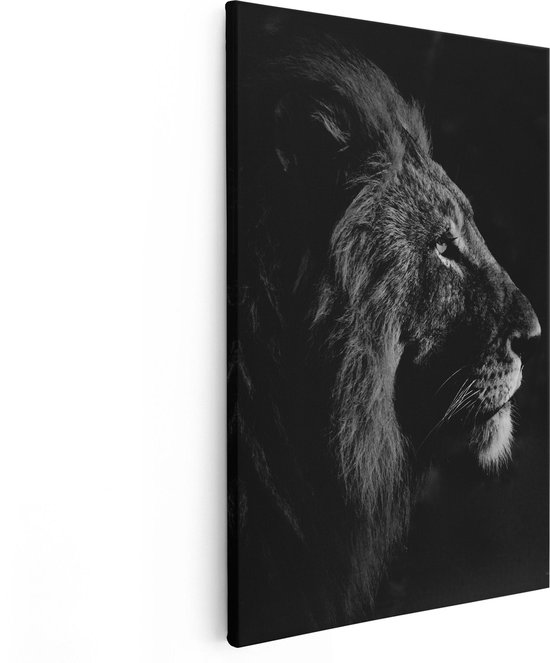 Artaza Canvas Schilderij Leeuw - Leeuwenkop - Zwart Wit - 40x60 - Poster Foto op Canvas - Canvas Print