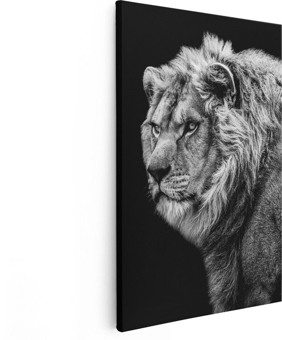 Artaza Canvas Schilderij Leeuw - Zwart Wit - 20x30 - Klein - Foto Op Canvas - Canvas Print