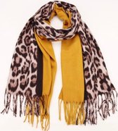 Dames lange sjaal warm met panterprint okergeel/beige/zwart