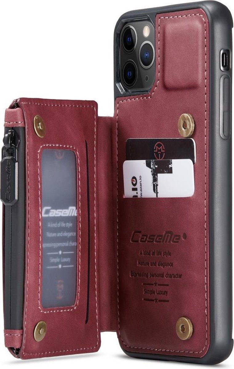 MCM iPhone 12 mini (5,4 inch) Leren wallet hoesje, met pasjeshouder en rits - Rood