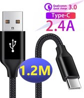 Gevlochten Nylon USB-C naar USB-A Kabels - 1 Meter - 2.4A Snelladen - Zwart