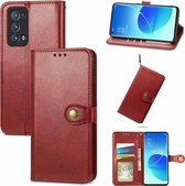 Voor OPPO Reno6 Pro + Effen Kleur Lederen Gesp Telefoon Case met Lanyard & Fotolijst & Kaartsleuf & Portemonnee & Stand Functie (Rood)