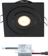 Cree LED inbouwspot Soria zwart in - vierkant / inbouwspots / downlights / plafondspots - 3W / dimbaar / kantelbaar / 230V / IP44 / warmwit