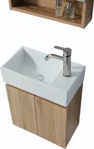 QUALIS Badmeubel QUERCUS - 45×25,5cm - licht eiken - softclose - keramische wastafel - complete set