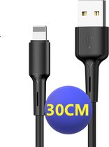 30CM Korte Oplaadkabel - Geschikt voor iPhone - Oplader Kabel USB Kort - 30 Centimeter - Versterkt - Flexibele USB-A Snoer