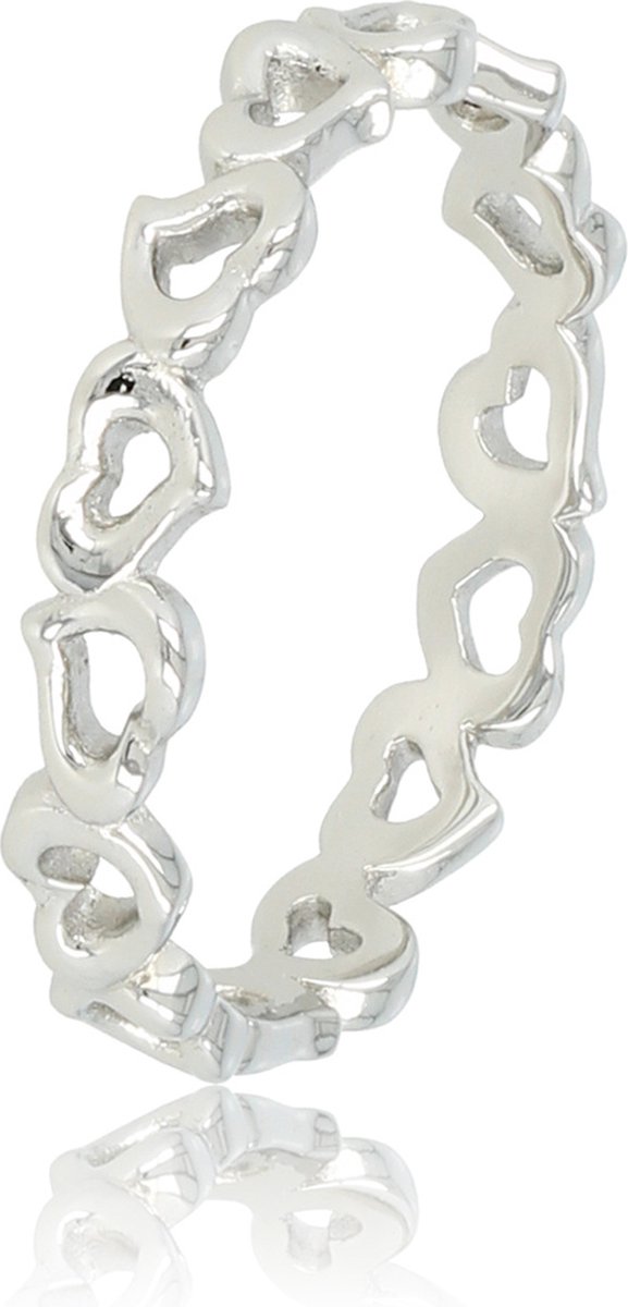 My Bendel - Ring Zilverkleurig met Hartje - Zilverkleurige Ring met Hartjespatroon - 3,5 Mm Stainless Steel - met Luxe Cadeauverpakking | Sieraden Voor Dames | Maat 19.00 Mm / Maat 60