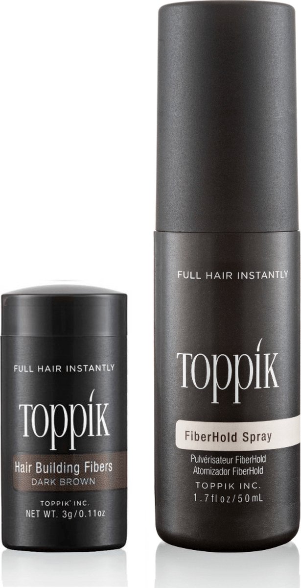 Toppik Hair Fibers Probeerset Donkerbruin - Toppik hair fibers 3 gram + 50 ml Fiberhold Spray - Handig voor op reis