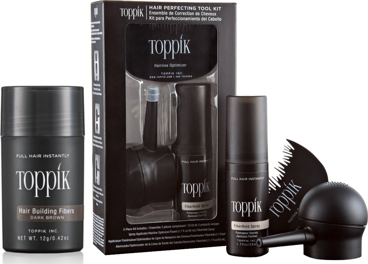 Toppik Hair Fibers Starterset Donkerbruin - Toppik Hair fibers 12 gram + Toppik Toolkit - Alles voor direct vol haar en een perfecte applicatie