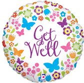 Folieballon - Get well - Bloemen & vlinders - 46cm - Zonder vulling