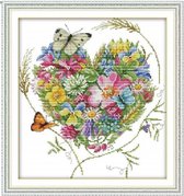 Voorbedrukt borduurpakket 36x40 cm - Cross stitch - DA114 - Hart met vlinders