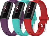 YONO Siliconen Bandjes - geschikt voor Fitbit Luxe - 3-Pack - Paars/Turquoise/Rood - Large