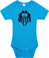 Little mister tekst baby rompertje blauw jongens - Kraamcadeau - Babykleding 56 (1-2 maanden)