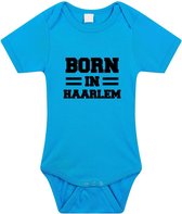 Born in Haarlem tekst baby rompertje blauw jongens - Kraamcadeau - Haarlem geboren cadeau 80 (9-12 maanden)