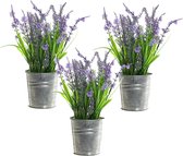 3x stuks lavendel kunstplanten/kamerplanten paars in grijze sierpot H28 cm x D18 cm - Kunstplanten/nepplanten
