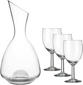 Glazen wijn karaf/decanteer kan 1,5 liter met 6 rode wijn glazen 290 ml - Schenkkannen/karaffen van glas