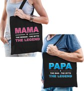 Mama en Papa the legend tasje - Cadeau boodschappentasjes set voor Papa en Mama - Moederdag en Vaderdag cadeautje