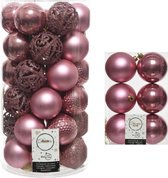 43x stuks kunststof kerstballen oudroze (velvet pink) 6 en 8 cm glans/mat/glitter mix - Kerstversiering