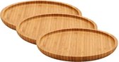 3x stuks bamboe houten broodplanken/serveerplanken/hamplanken rond 20 cm - Dienbladen van hout