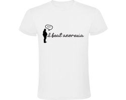 I beat Anorexia t-shirt Heren | dik | vet | overgewicht | bierbuik | fastfood | pens | Wit