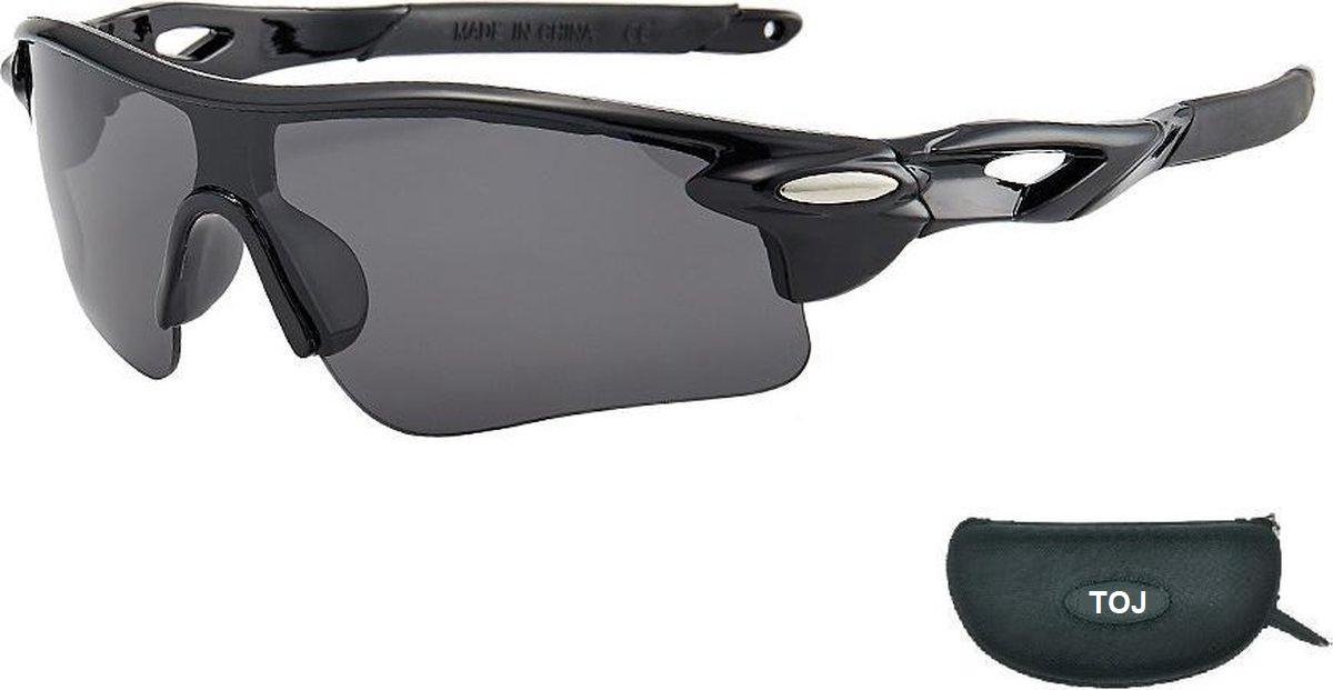 Fietsbril Met Hoes | Sportbril | Racefiets | Mountainbike | MTB | Sport Fiets Bril| Zonnebril | UV Bescherming | Zwart | Donkere Lens - Merkloos