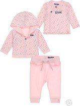 Dirkje Bio Basic SET(3delig) Roze Vest, Roze broek en shirt met print - Maat 56