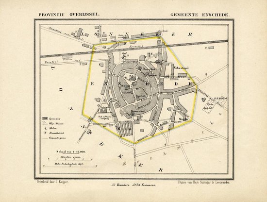 Historische kaart, plattegrond van gemeente Enschede in Overijssel uit 1867 door Kuyper van Kaartcadeau.com