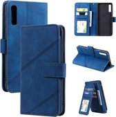 Voor Samsung Galaxy A50 Skin Feel Business Horizontale Flip PU Lederen Case met Houder & Multi-Card Slots & Portemonnee & Lanyard & Fotolijst (Blauw)