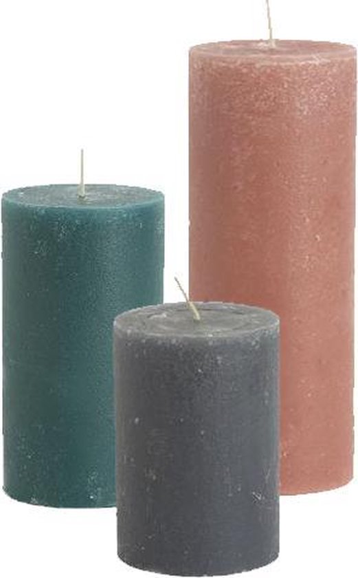 Cactula stompkaarsen set van 3 in Trendy kleuren | 7x10 / 7x13 / 7x20 | Fall | Brique / Petrol / Warm Grijs