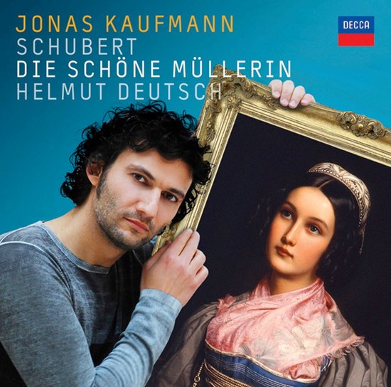Jonas Kaufmann, Schubert - Die Schöne Müllerin CD cover met Jonas Kaufmann die een schilderij vasthoudt.