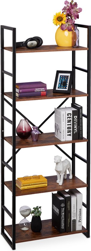 boekenkast - 5 planken - 158,5 x 60 x 30 cm - industrieel - mdf - metaal