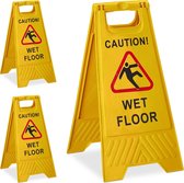 relaxdays 3 x panneau d'avertissement "Attention Wet Floor" - pliable - panneau de sol lisse - jaune