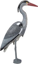 tuinbeeld reiger - verschrikt visreigers - in de bodem steken - vijverdecoratie - PE - grijs