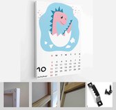 Children's calendar template for 2022. Bright vertical design with abstract dinosaurs in a flat style - Modern Art Canvas - Vertical - 1980533045 - 40-30 Vertical