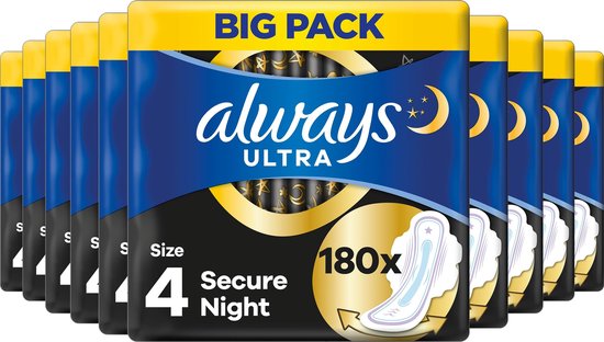 Always Ultra Secure Night Met Vleugels - Voordeelverpakking 180 stuks - Maandverband