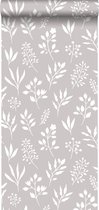 ESTAhome behang bloemmotief in Scandinavische stijl warm grijs en wit - 139084 - 0.53 x 10.05 m