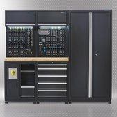 Bol.com Datona® Werkplaatsinrichting PREMIUM met eiken werkblad 225 cm breed - Zwart aanbieding