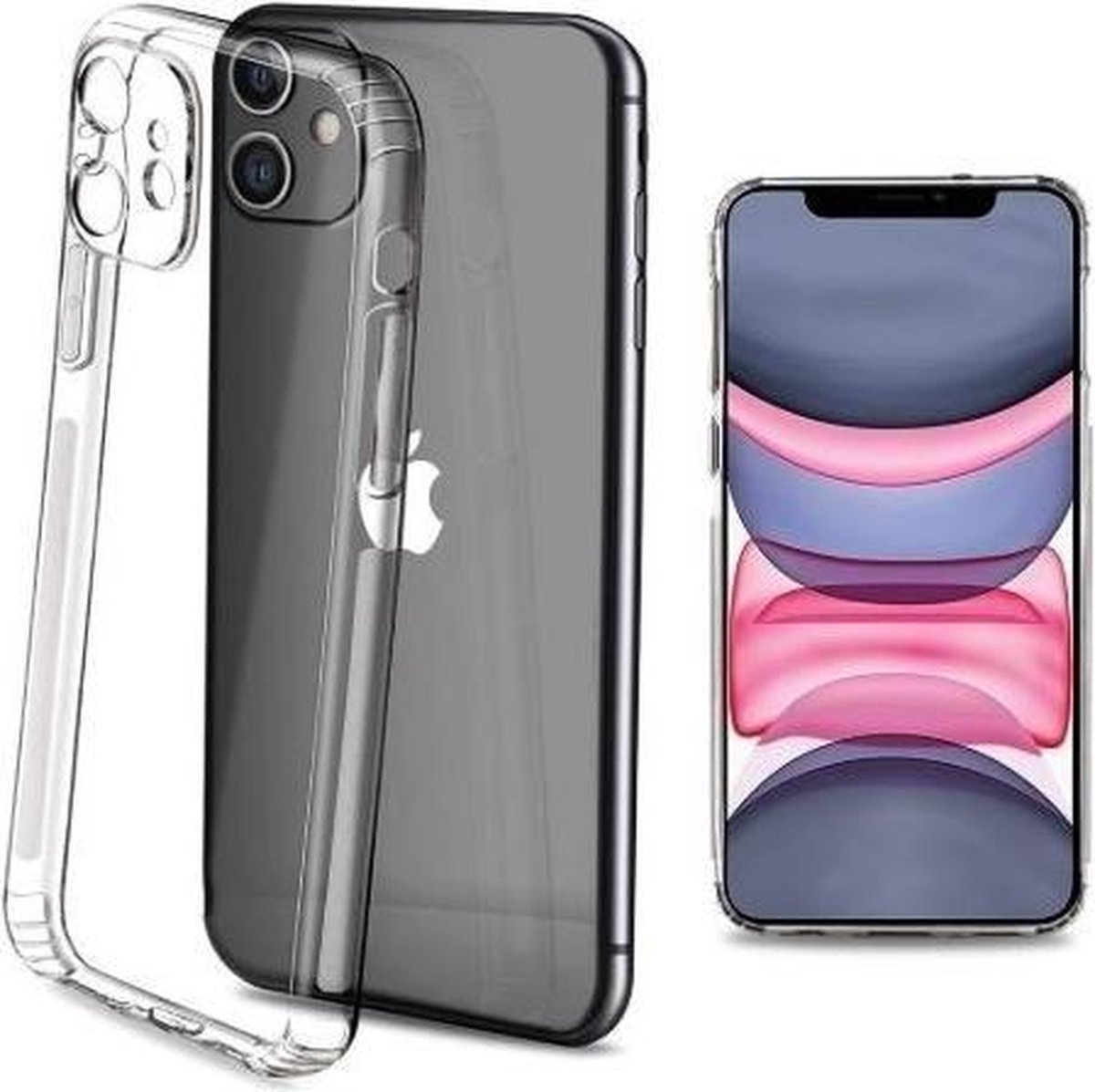 Shieldcase Siliconen hoesje met camera bescherming geschikt voor Apple iPhone 12 - optimale bescherming - siliconen hoesje - backcover - transparant + glazen Screen Protector