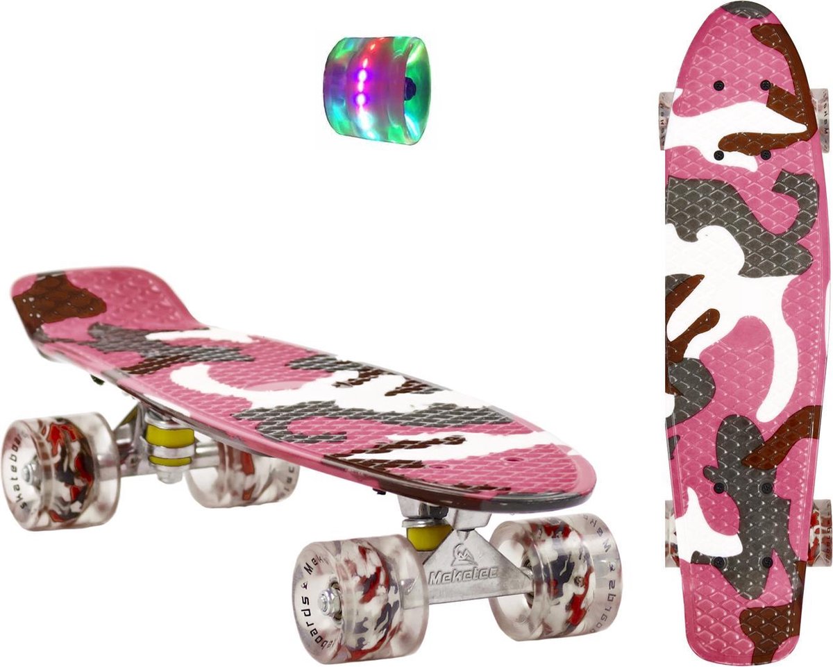 Sajan - Skateboard - LED - Penny board - Camouflage Roze - 22.5 inch - 56cm - Skateboard met Verlichting — afbeelding 6