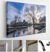 Landscape photo in Giethoorn with a frozen canal during the winter, the Netherlands - Modern Art Canvas - Horizontal - 1921352732 - 50*40 Horizontal