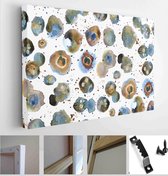 Hand Painting Abstract Watercolor Gemstones Geometric Shapes Circles with Ink Stains Splatters Splashes Repeating Pattern Isolated Background - Modern Art Canvas - Horizontal - 170