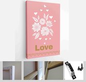 Itsallcanvas - Schilderij - Happy Valentines Day Cards. Handdrawn Romantic Lettering Art Vertical Vertical - Multicolor - 40 X 30 Cm