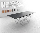 Eettafel Edge LaminamÂ® keramiek grijs 180-220x90cm middenvoet draadframe zilver