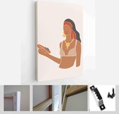 Set of abstract female shapes and silhouettes on retro summer background. Abstract women portraits in pastel colors - Modern Art Canvas - Vertical - 1636212199 - 40-30 Vertical