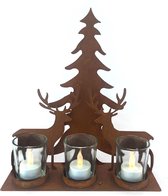 Roestige waxinelichtjes houder rendier van WDMT™ | 25 x 8 x 28 cm | Kerst decoratie voor je kaarsen | Roestige kerstbomen en rendier | Roestig
