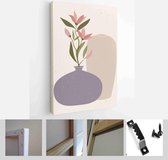 Set of abstract female shapes and silhouettes on textured background. Abstract women face vases in pastel colours. Collection of contemporary art posters - Modern Art Canvas - Vert