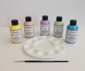 Leerverf – Set 113 Pastel voor leer verven – 5 kleuren inclusief mengpalet en RUAN creatief penseel 118ml