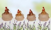 Tuindecoratie - met de kippen op stok - beeld kip - schuttingdecoratie- set van 2 1X18 cm hoog 1x 15 cm hoog - kleur licht en donker bruin keramiek
